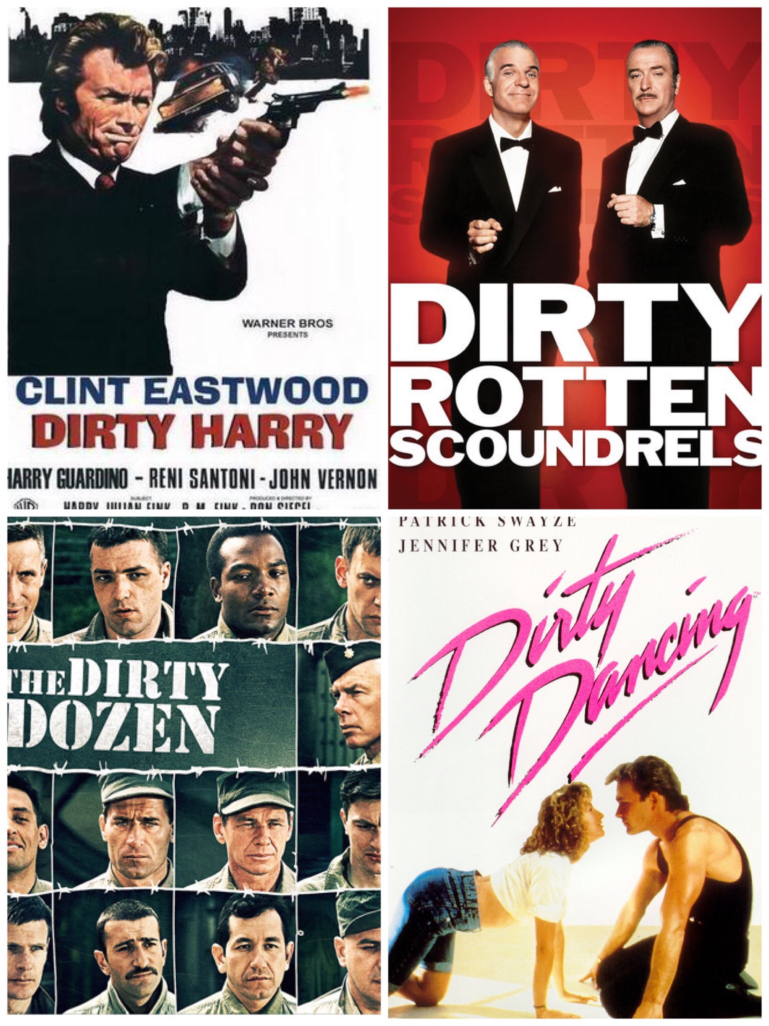 Dirty Harry, Dirty Rotten Scounfrels, The Dirty Dozen, Dirty Dancing (DVDS)